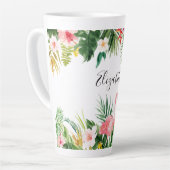 Waterverf Tropische Floral Flamingo Large Latte Mok (Linkerhoek)