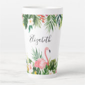 Waterverf Tropische Floral Flamingo Large Latte Mok (Voorkant)