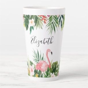 Waterverf Tropische Floral Flamingo Large Latte Mok