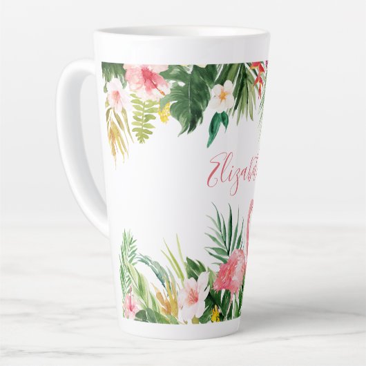 Waterverf Tropische Floral Flamingo Pink Groot Latte Mok (Linkerhoek)