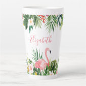 Waterverf Tropische Floral Flamingo Pink Groot Latte Mok (Voorkant)