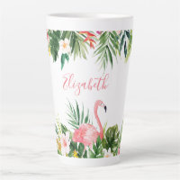 Waterverf Tropische Floral Flamingo Pink Groot