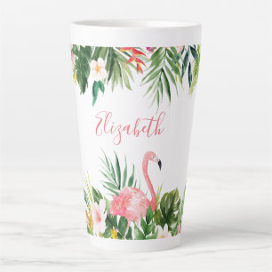 Waterverf Tropische Floral Flamingo Pink Groot Latte Mok