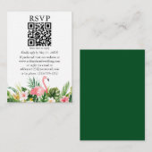 Waterverf Tropische Floral Flamingo QR RSVP Green Informatiekaartje (Voorkant / Achterkant)
