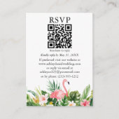 Waterverf Tropische Floral Flamingo QR RSVP Green Informatiekaartje (Voorkant)
