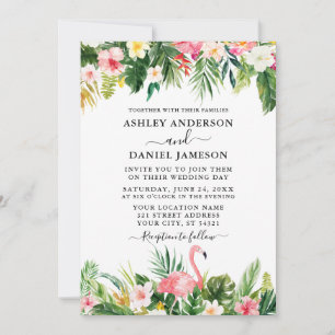 Waterverf Tropische Floral Flamingo Wedding Kaart