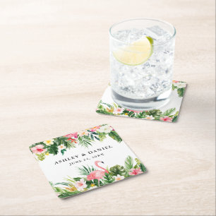 Waterverf Tropische Floral Flamingo Wedding Kartonnen Onderzetters