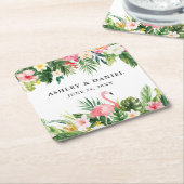 Waterverf Tropische Floral Flamingo Wedding Kartonnen Onderzetters (Schuin)