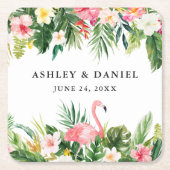 Waterverf Tropische Floral Flamingo Wedding Kartonnen Onderzetters (Voorkant)