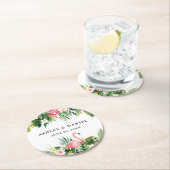 Waterverf Tropische Floral Flamingo Wedding Ronde Kartonnen Onderzetter (Insitu)