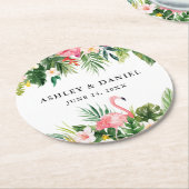 Waterverf Tropische Floral Flamingo Wedding Ronde Kartonnen Onderzetter (Gebogen)