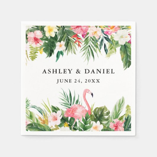 Waterverf Tropische Floral Flamingo Wedding Servet (Voorkant)