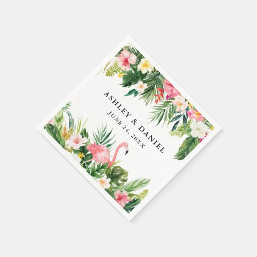 Waterverf Tropische Floral Flamingo Wedding Servet (Hoek)