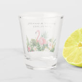 Waterverf Tropische Floral Flamingo Wedding Shot Glas (Achterkant)