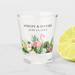 Waterverf Tropische Floral Flamingo Wedding Shot Glas