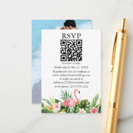 Waterverf Tropische Floral Foto QR RSVP Flamingo Informatiekaartje
