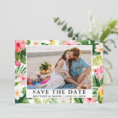 Waterverf Tropische Floral foto slaat de datum op Save The Date (Staand voorkant)
