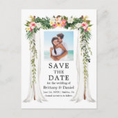 Waterverf Tropische Floral foto van Wedding Canopy Aankondigingskaart (Voorkant)