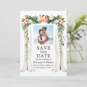 Waterverf Tropische Floral foto van Wedding Canopy Save The Date (Staand voorkant)