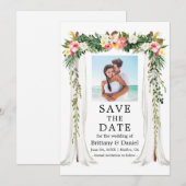 Waterverf Tropische Floral foto van Wedding Canopy Save The Date (Voorkant / Achterkant)