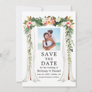 Waterverf Tropische Floral foto van Wedding Canopy Save The Date