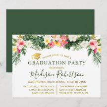 Waterverf Tropische Floral Gold Graduation Party