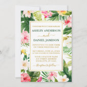 Waterverf Tropische Floral Green Gold Wedding Kaart (Voorkant)