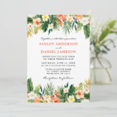 Waterverf Tropische Floral Greenery Wedding Coral Kaart (Staand voorkant)