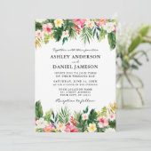 Waterverf Tropische Floral Greenery Wedding Kaart (Staand voorkant)