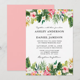 Waterverf Tropische Floral Greenery Wedding Pink Kaart