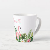 Waterverf Tropische Floral Naam Roze Flamingo Latte Mok (Rechterhoek)