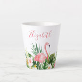 Waterverf Tropische Floral Naam Roze Flamingo Latte Mok (Voorkant)