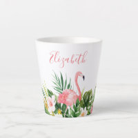 Waterverf Tropische Floral Naam Roze Flamingo