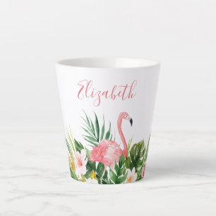 Waterverf Tropische Floral Naam Roze Flamingo Latte Mok