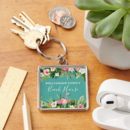 Waterverf Tropische Floral Name Beach House Sleutelhanger