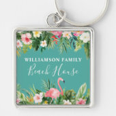 Waterverf Tropische Floral Name Beach House Sleutelhanger (Voorkant)