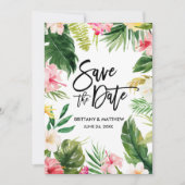 Waterverf Tropische Floral penseel roze Save The Date (Voorkant)