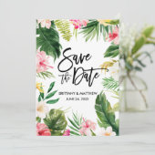 Waterverf Tropische Floral penseel roze Save The Date (Staand voorkant)