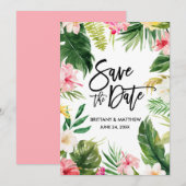 Waterverf Tropische Floral penseel roze Save The Date (Voorkant / Achterkant)