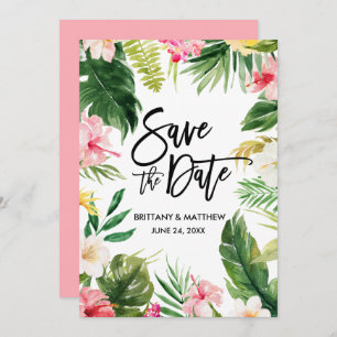 Waterverf Tropische Floral penseel roze Save The Date