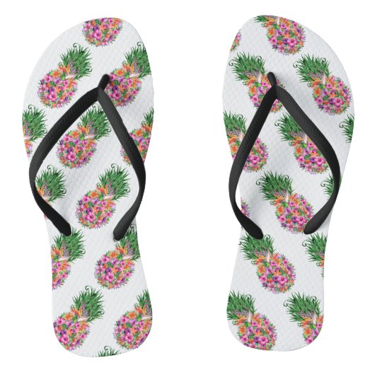 Waterverf Tropische Floral Pineapple Teenslippers (Voetbed)