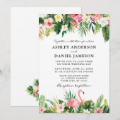 Waterverf Tropische Floral Pink Flamingo Wedding Kaart (Voorkant / Achterkant)