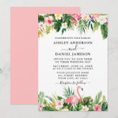Waterverf Tropische Floral Pink Flamingo Wedding Kaart (Voorkant / Achterkant)
