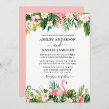 Waterverf Tropische Floral Pink Flamingo Wedding