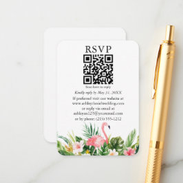 Waterverf Tropische Floral QR RSVP Roze Flamingo Informatiekaartje