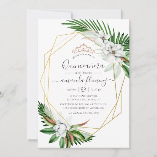 Waterverf Tropische Floral Quinceañera Kaart (Voorkant)