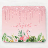 Waterverf Tropische Floral Roze Blush Glitter Muismat (Voorkant)