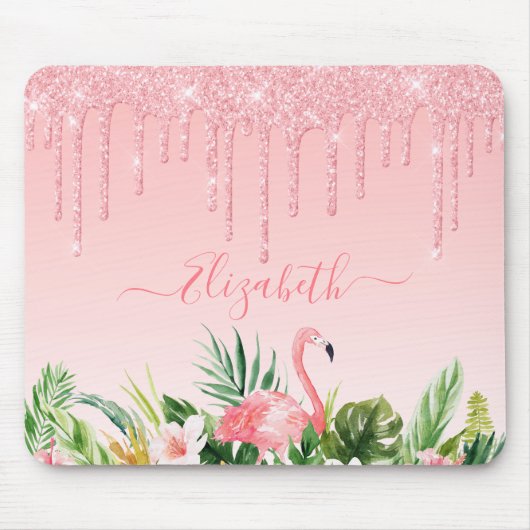 Waterverf Tropische Floral Roze Blush Glitter Muismat (Voorkant)