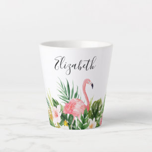 Waterverf Tropische Floral roze flamingo Naam Latte Mok