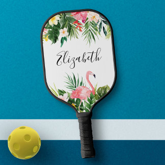 Waterverf Tropische Floral roze flamingo Naam Pickleball Paddle